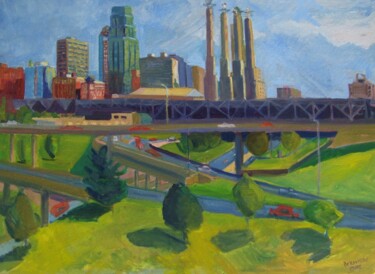 Painting titled "KCMO Skyline View f…" by David De Rousseau, Original Artwork, Oil