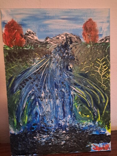 Painting titled "La cascada volcánica" by David Fernández Collado, Original Artwork, Acrylic