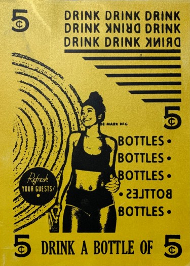 Printmaking titled "Drink a bottle GOLD" by David Feyaerts, Original Artwork, Screenprinting