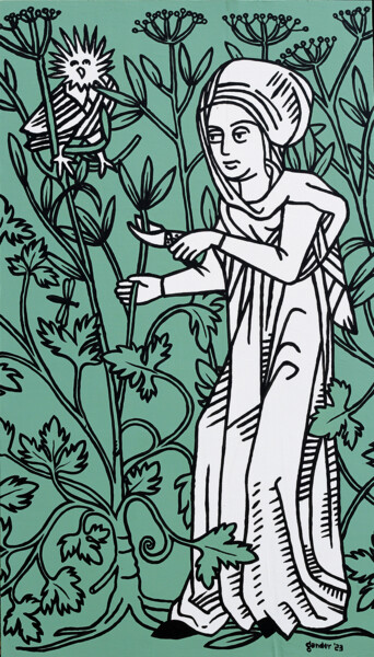 Картина под названием "Medieval Gardener" - David Gander, Подлинное произведение искусства, Акрил Установлен на Деревянная п…