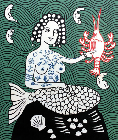 "Mermaid" başlıklı Tablo David Gander tarafından, Orijinal sanat, Akrilik Ahşap panel üzerine monte edilmiş