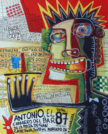 Malerei mit dem Titel "Antonio, el camarer…" von David García Rincón, Original-Kunstwerk, Acryl Auf Keilrahmen aus Holz mont…