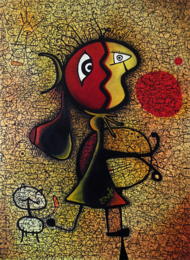 Peinture intitulée "La mujer, el gato y…" par David García Rincón, Œuvre d'art originale, Huile