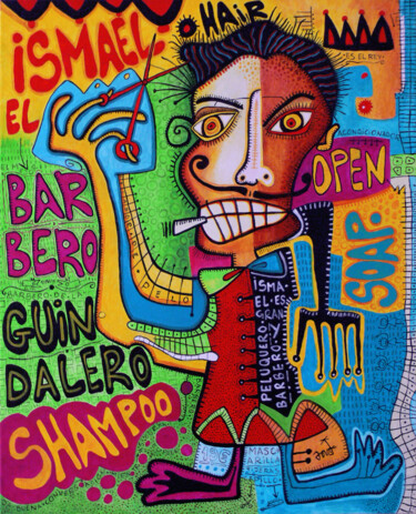 Malerei mit dem Titel "Ismael, el barbero…" von David García Rincón, Original-Kunstwerk, Acryl