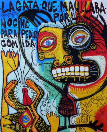 Malerei mit dem Titel "La gata que maullab…" von David García Rincón, Original-Kunstwerk, Acryl