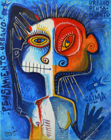 Painting titled "Pensamiento urbano" by David García Rincón, Original Artwork, Acrylic Mounted on Wood Stretcher frame