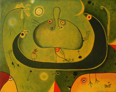 Pintura titulada "El niño los pájaros…" por David García Rincón, Obra de arte original, Acrílico