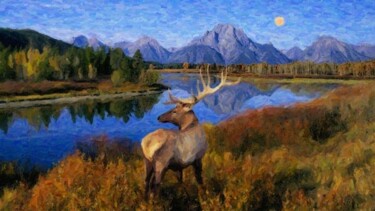 Photography titled "Elk at Grand Tetons…" by David Glotfelty, Original Artwork, Digital Photography