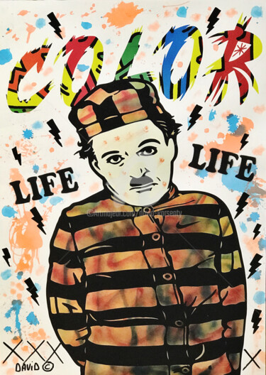 Prenten & gravures getiteld "Charlie Chaplin Life" door David Karsenty, Origineel Kunstwerk, Digitale afdruk