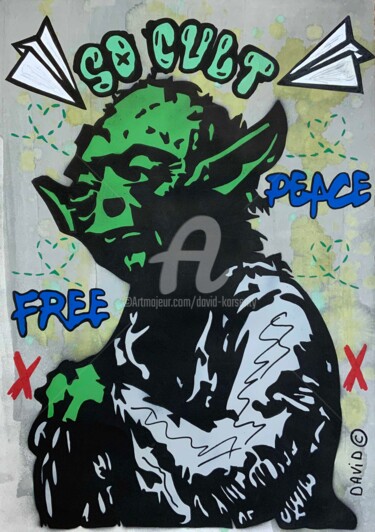 Painting titled "YODA SO CULT" by David Karsenty, Original Artwork, Spray paint