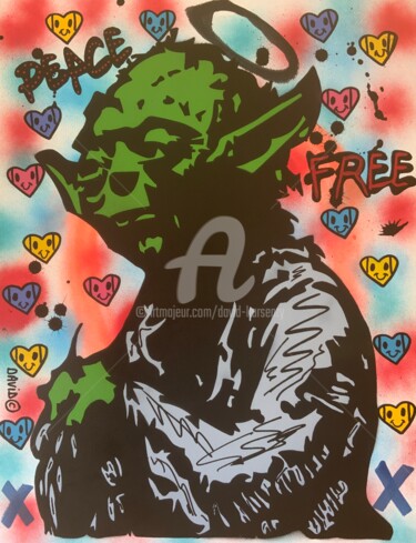 Картина под названием "Yoda" - David Karsenty, Подлинное произведение искусства, Рисунок распылителем краски