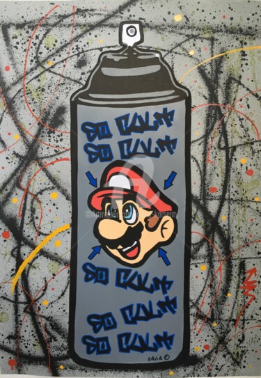 Schilderij getiteld "Spray Mario" door David Karsenty, Origineel Kunstwerk, Stencil