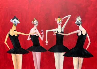 Pintura intitulada "Ballet troupe" por David Khitarishvili, Obras de arte originais, Óleo