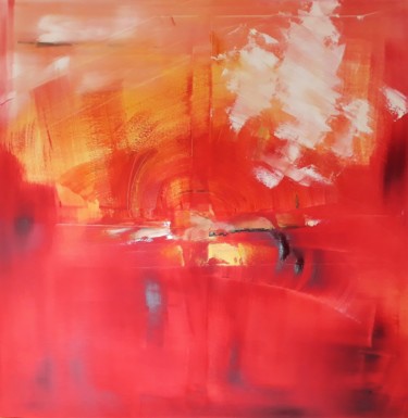 Painting titled "feu" by Véronique Knusmann David, Original Artwork, Oil Mounted on Wood Stretcher frame