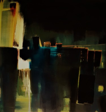 Картина под названием "la ville la nuit" - Véronique Knusmann David, Подлинное произведение искусства, Масло Установлен на Д…