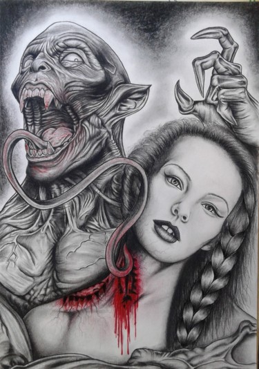 Drawing titled "Thirsty Vampire" by David Lenne, Original Artwork, Charcoal