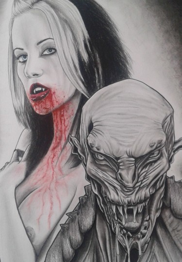 Drawing titled "Bloody Vampire" by David Lenne, Original Artwork, Charcoal