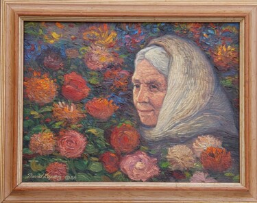 Ζωγραφική με τίτλο "La abuelita Rosa" από David Lopez, Αυθεντικά έργα τέχνης, Λάδι Τοποθετήθηκε στο Ξύλινο φορείο σκελετό