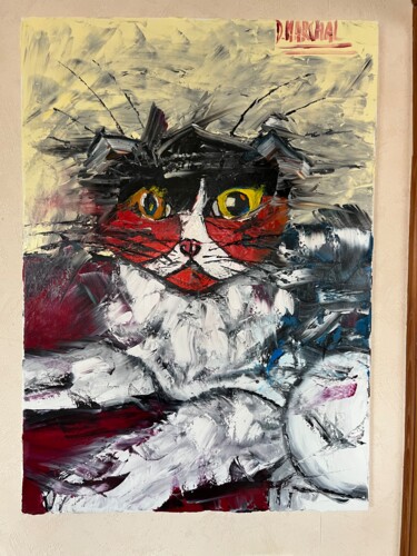 Painting titled "Le chat de l’artist…" by David Marchal, Original Artwork, Oil