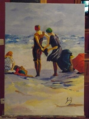 Painting titled "Les Baigneuses" by David Marchal, Original Artwork, Oil