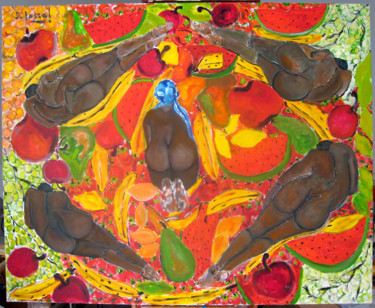 Painting titled "salade  de fruits" by David Mazza, Original Artwork, Oil