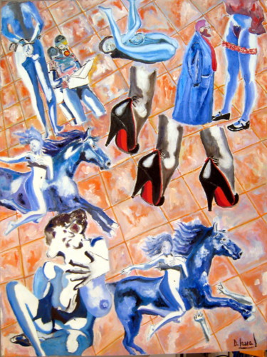 Peinture intitulée "talons aiguilles" par David Mazza, Œuvre d'art originale, Huile
