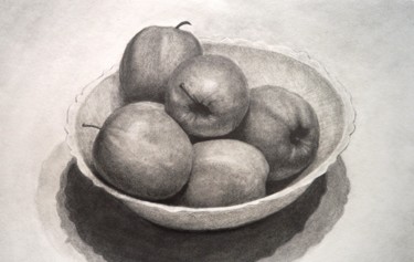 Dessin intitulée "Les pommes" par David Mostacci, Œuvre d'art originale, Conté