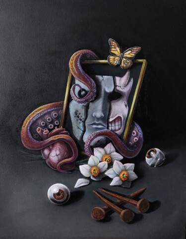 Malerei mit dem Titel "Поцелуй и Нарцисс" von David Nasibyan, Original-Kunstwerk, Öl