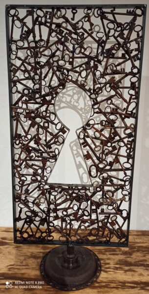 Escultura titulada "The door" por David Nativel, Obra de arte original, Metales