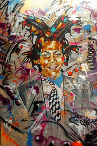 Ζωγραφική με τίτλο "Jean-Michel Basquiat" από David Norocos, Αυθεντικά έργα τέχνης, Ακρυλικό