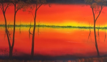 Картина под названием "Blood Orange Sunset" - David O'Halloran, Подлинное произведение искусства, Масло