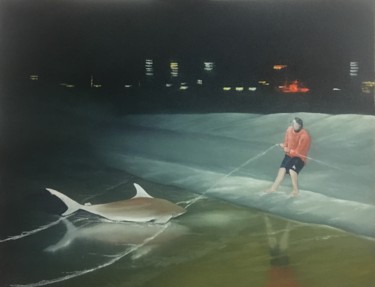 Schilderij getiteld "Bull Shark" door David O'Halloran, Origineel Kunstwerk, Olie