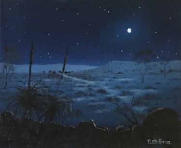 Painting titled "Grasstrees By Moonl…" by David O'Halloran, Original Artwork, Oil