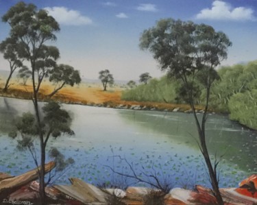 Painting titled "Bunyip Waterhole" by David O'Halloran, Original Artwork, Oil