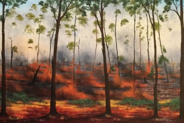 Painting titled "Outback Bushfire" by David O'Halloran, Original Artwork, Acrylic