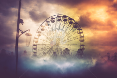 Photographie intitulée "roue dans les nuages" par David Penez, Œuvre d'art originale, Photographie manipulée