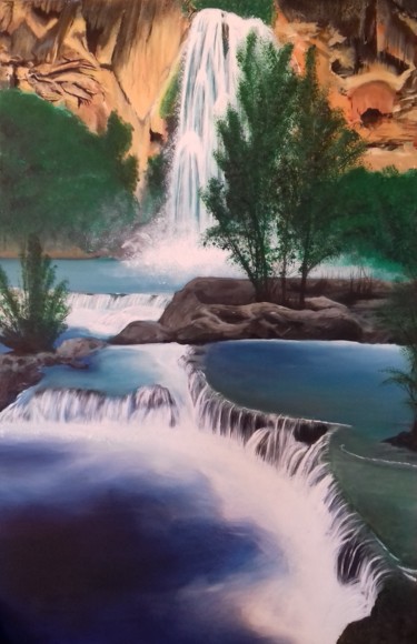 Peinture intitulée "Chute d'eau.jpg" par David Romain, Œuvre d'art originale, Acrylique