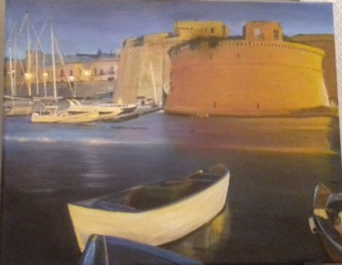 Peinture intitulée "Soirée au port (Les…" par David Romain, Œuvre d'art originale, Acrylique