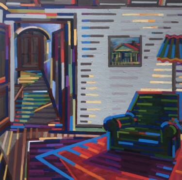 Malerei mit dem Titel "Waiting Room" von David Ross, Original-Kunstwerk, Öl Auf Keilrahmen aus Holz montiert