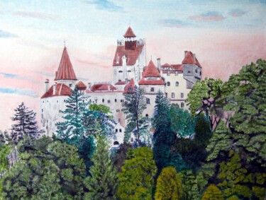 Pintura intitulada "CASTLE BRAN, ROMANIA" por David Sankey, Obras de arte originais, Óleo