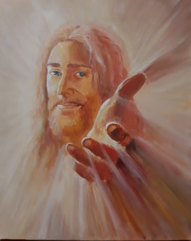 Картина под названием "Иисус" - Давид Саргсян, Подлинное произведение искусства, Масло Установлен на Деревянная рама для нос…