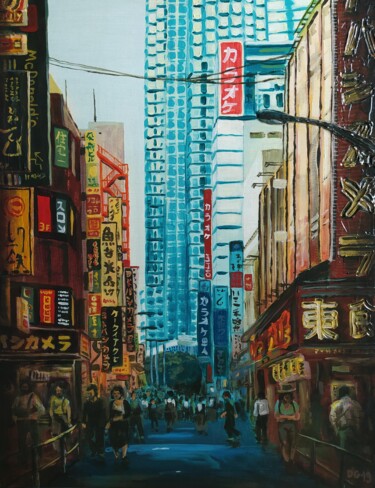 Peinture intitulée "Tokyo Shinjuku n°2" par David Stany Garnier, Œuvre d'art originale, Acrylique