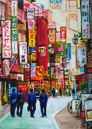 Schilderij getiteld "Tetris Street, Toky…" door David Stany Garnier, Origineel Kunstwerk, Acryl