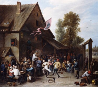 Schilderij getiteld "Foire le jour de la…" door David Teniers, Origineel Kunstwerk, Olie