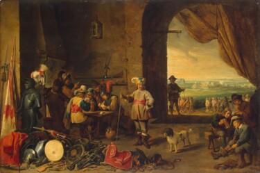 Painting titled "Le Corps de garde" by David Teniers, Original Artwork, Oil