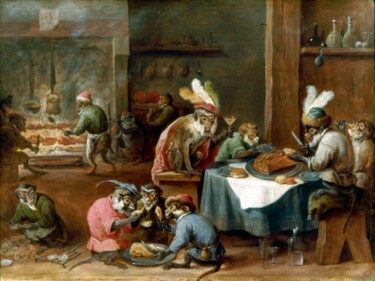 Peinture intitulée "Singes prenant un r…" par David Teniers, Œuvre d'art originale, Huile