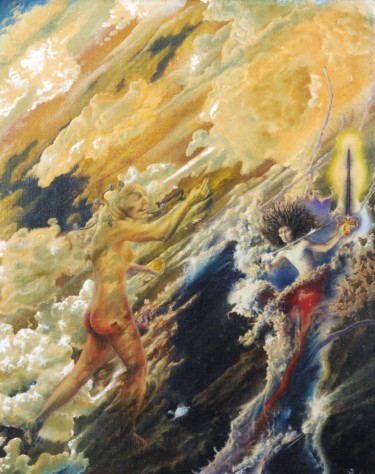 Pittura intitolato "Michael and the gre…" da David Wheatley, Opera d'arte originale, Olio