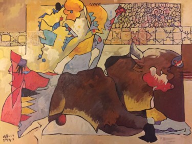 Painting titled "Bullfighting" by Melik Kazaryan, Original Artwork, Oil