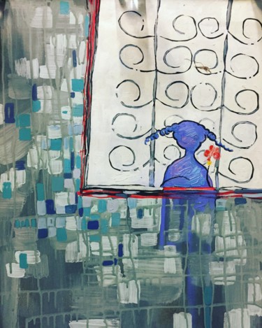 Картина под названием "У окна" - Melik Kazaryan, Подлинное произведение искусства, Масло