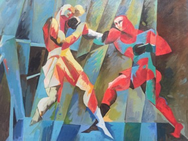 Painting titled "Бокс" by Melik Kazaryan, Original Artwork, Oil Mounted on Wood Stretcher frame